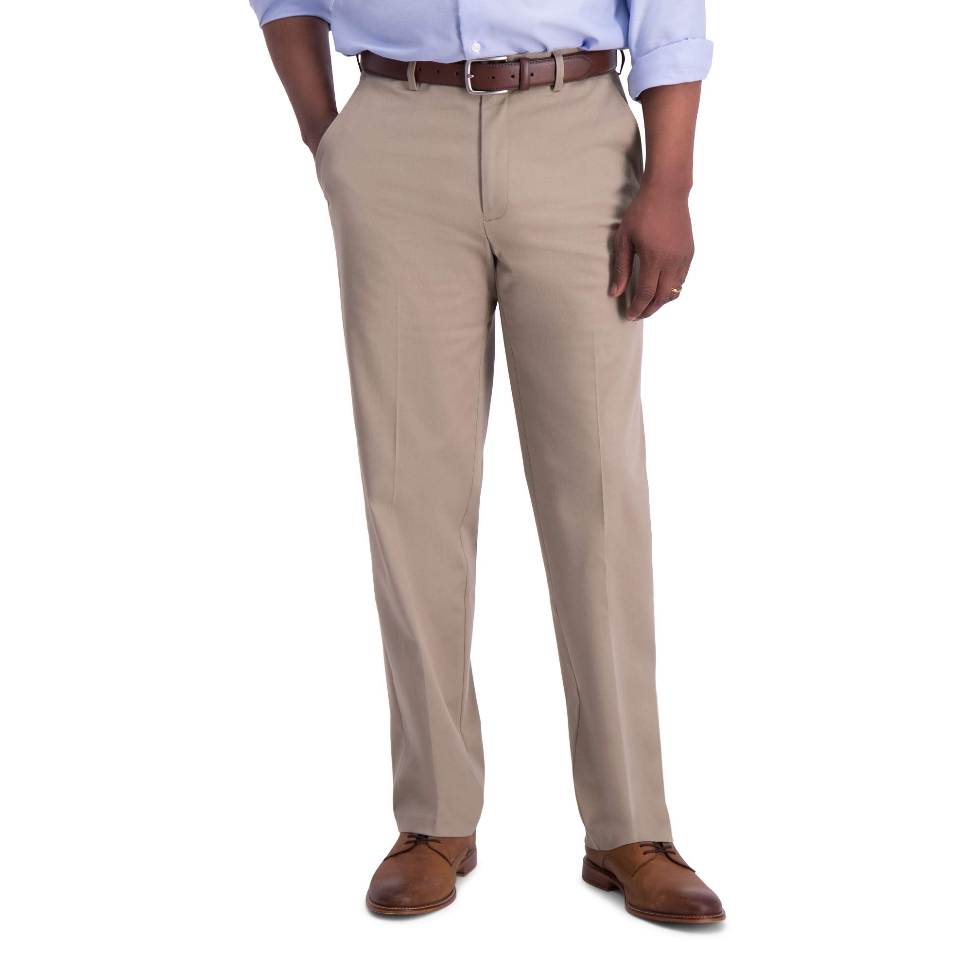 Haggar Men's Iron Free Premium Khaki Classic Fit Flat Front Expandable Waist Casual Pant (Regular and Big & Tall Sizes)