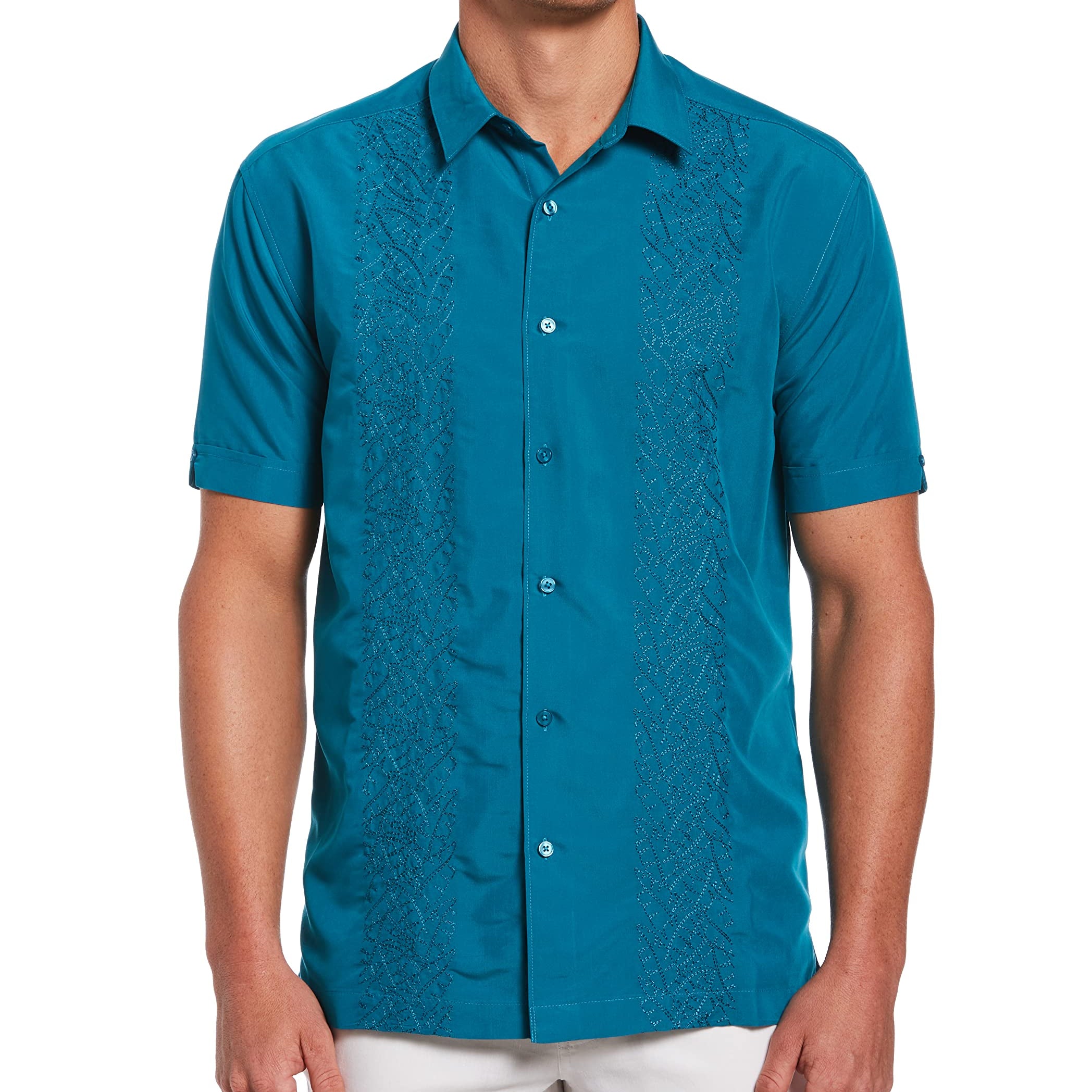 Cubavera Men's Short Sleeve V/T Leaf Emb Shirt