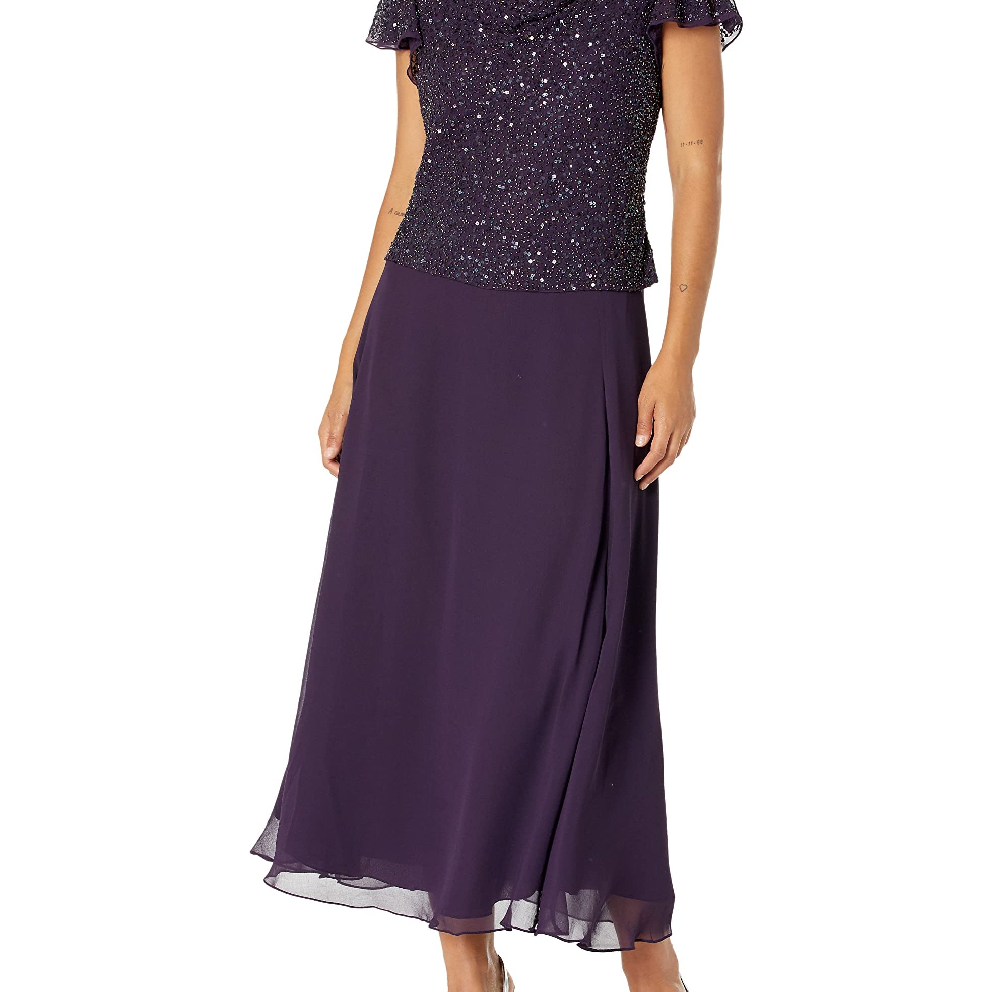 J Kara Women's Petite Flutter-Sleeve Embellished Popover Dress